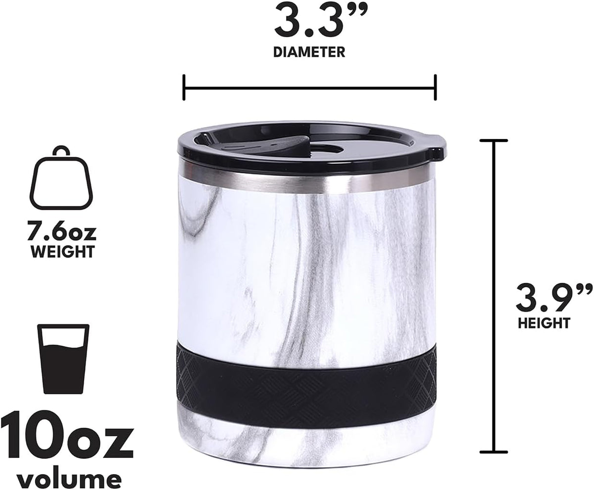 Recess Lowball Tumbler, 10oz Triple Wall Stainless Steel Cup with Non-Shattered Tritan Lid, Insulated Whiskey Glass, Insulated Coffee Tumbler Mug for Hot & Cold Drinks - Black