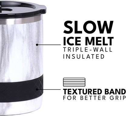 Recess Lowball Tumbler, 10oz Triple Wall Stainless Steel Cup with Non-Shattered Tritan Lid, Insulated Whiskey Glass, Insulated Coffee Tumbler Mug for Hot & Cold Drinks - Black