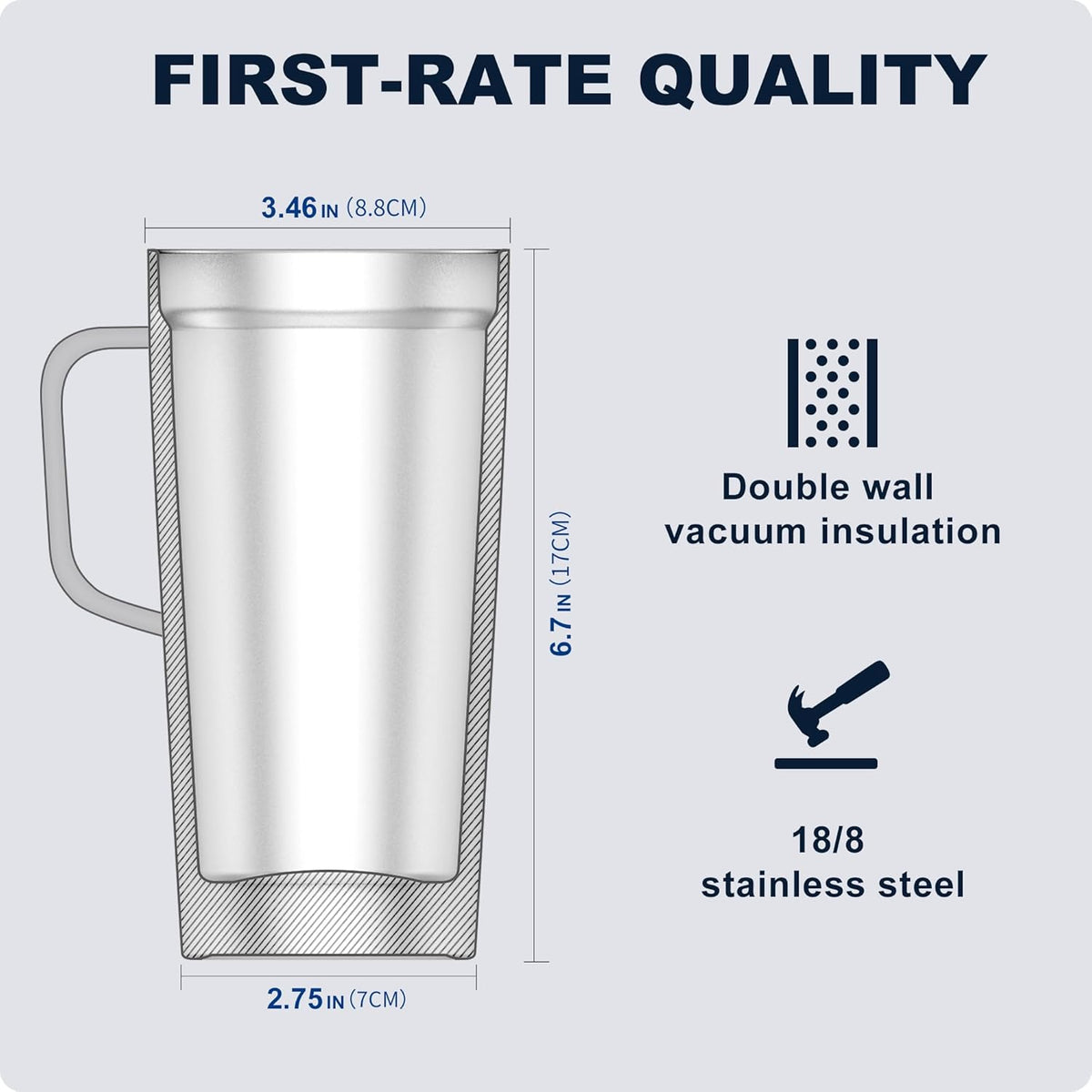 20 oz Stainless Steel Skinny Tumbler Double Wall Insulated Slim Water Tumbler Cup for Coffee, Tea (Baby Blue)