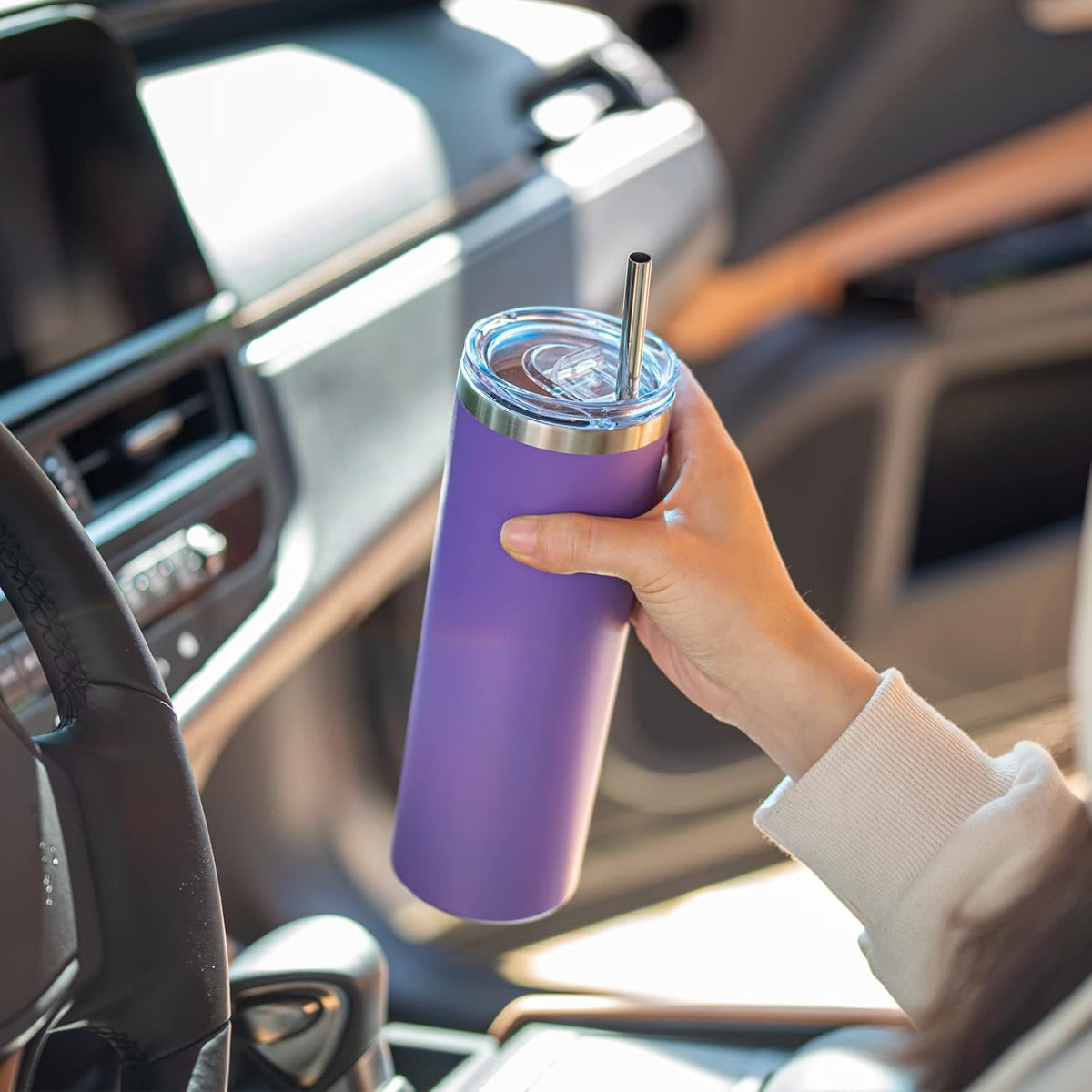 20 oz Stainless Steel Skinny Tumbler Double Wall Insulated Slim Water Tumbler Cup for Coffee, Tea (Baby Blue)