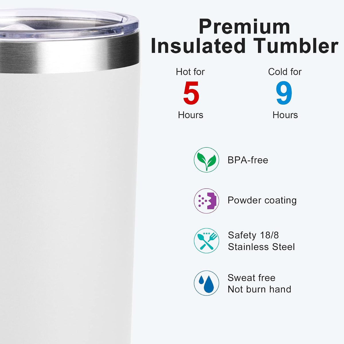 20 oz Stainless Steel Skinny Tumbler Double Wall Insulated Slim Water Tumbler Cup for Coffee, Tea (Baby Blue)