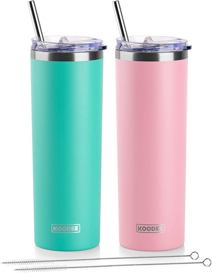 20 oz Stainless Steel Skinny Tumbler Double Wall Insulated Slim Water Tumbler Cup for Coffee, Tea (Baby Blue)
