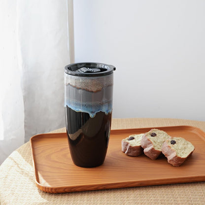 Ceramic Travel Coffee Mug with Lid, 21 oz, Portable Coffee Cup for Car Cup Holder, Microwave and Dishwasher Safe, Reactive Glaze