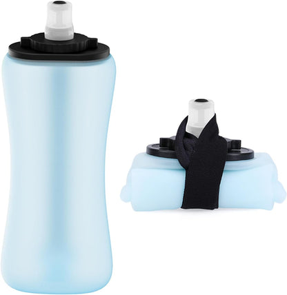 Soft Flask 11.8oz/350ml, Soft Silicone Quick Grip Chill Handheld Water Bottle Collapsible for Running Hydration Morning Jogging Climbing Cycling Sports Activity (Blue)