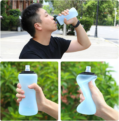 Soft Flask 11.8oz/350ml, Soft Silicone Quick Grip Chill Handheld Water Bottle Collapsible for Running Hydration Morning Jogging Climbing Cycling Sports Activity (Blue)