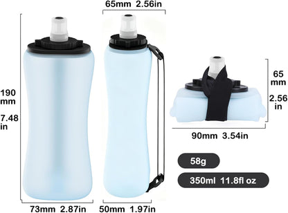 Soft Flask 11.8oz/350ml, Soft Silicone Quick Grip Chill Handheld Water Bottle Collapsible for Running Hydration Morning Jogging Climbing Cycling Sports Activity (Blue)