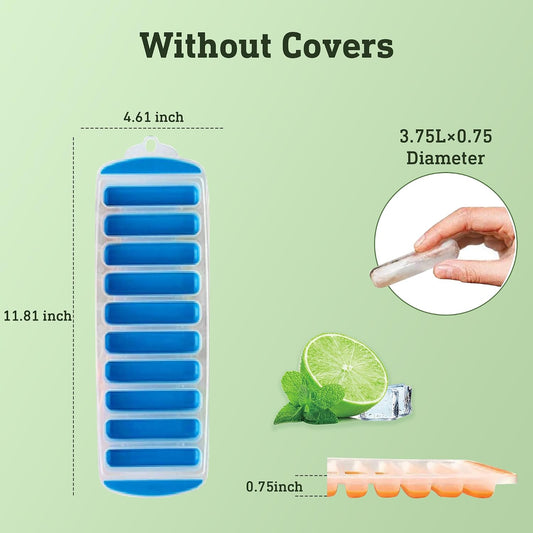 Silicone Narrow Ice Stick Cube Trays with Easy Push and Pop Out Material, Ideal for Sports and Water Bottles, Assorted Bright Colors (11.81" x 4.61" x 0.75", Set of 3)