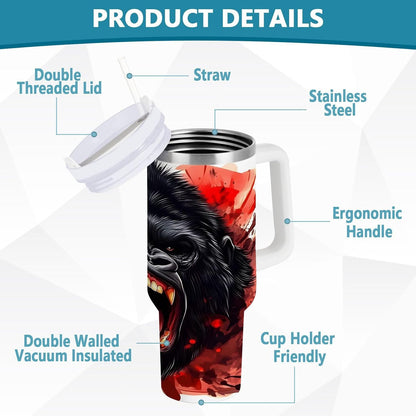 Monkey Face Banana 30 oz Tumbler with Handle and Straw Lid, Insulated Stainless Steel Water Bottle Portable Travel Coffee Tea Mug Cup - Colors A