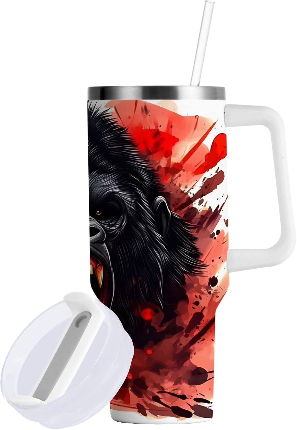 Monkey Face Banana 30 oz Tumbler with Handle and Straw Lid, Insulated Stainless Steel Water Bottle Portable Travel Coffee Tea Mug Cup - Colors A