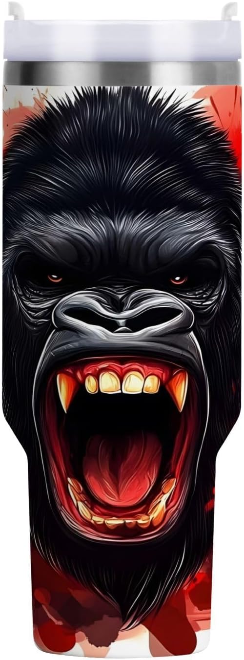 Monkey Face Banana 30 oz Tumbler with Handle and Straw Lid, Insulated Stainless Steel Water Bottle Portable Travel Coffee Tea Mug Cup - Colors A