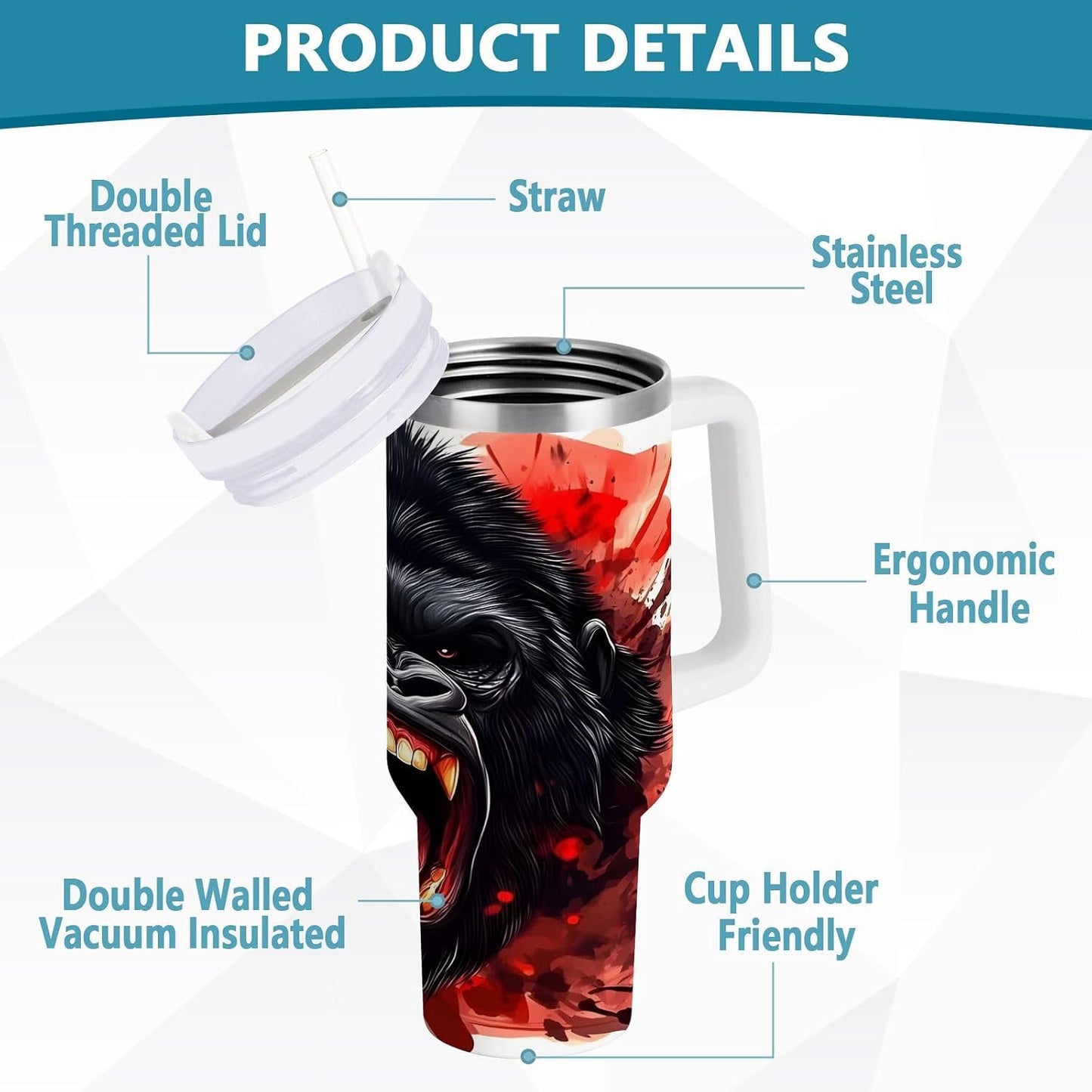 Monkey Face Banana 30 oz Tumbler with Handle and Straw Lid, Insulated Stainless Steel Water Bottle Portable Travel Coffee Tea Mug Cup - Colors A