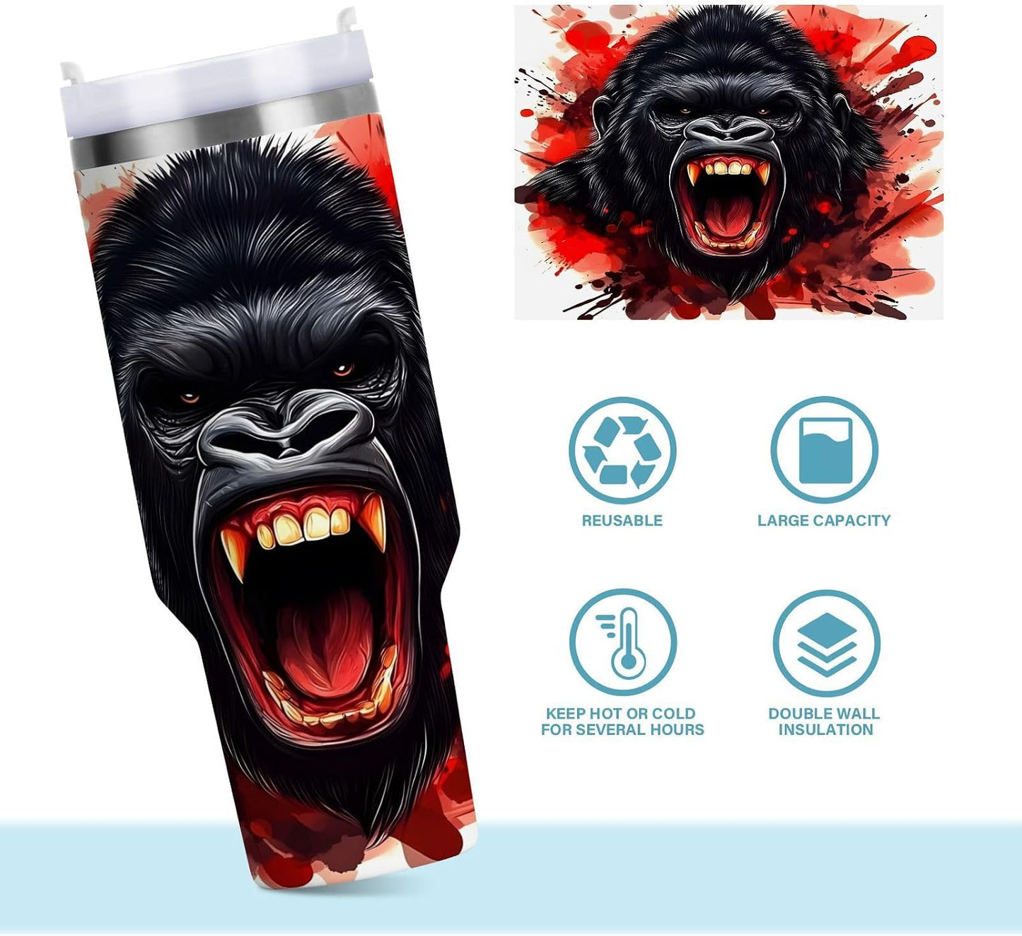 Monkey Face Banana 30 oz Tumbler with Handle and Straw Lid, Insulated Stainless Steel Water Bottle Portable Travel Coffee Tea Mug Cup - Colors A