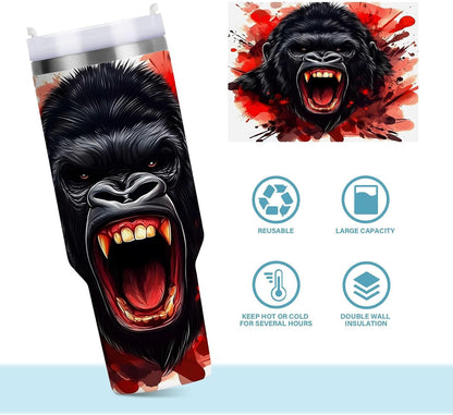 Monkey Face Banana 30 oz Tumbler with Handle and Straw Lid, Insulated Stainless Steel Water Bottle Portable Travel Coffee Tea Mug Cup - Colors A