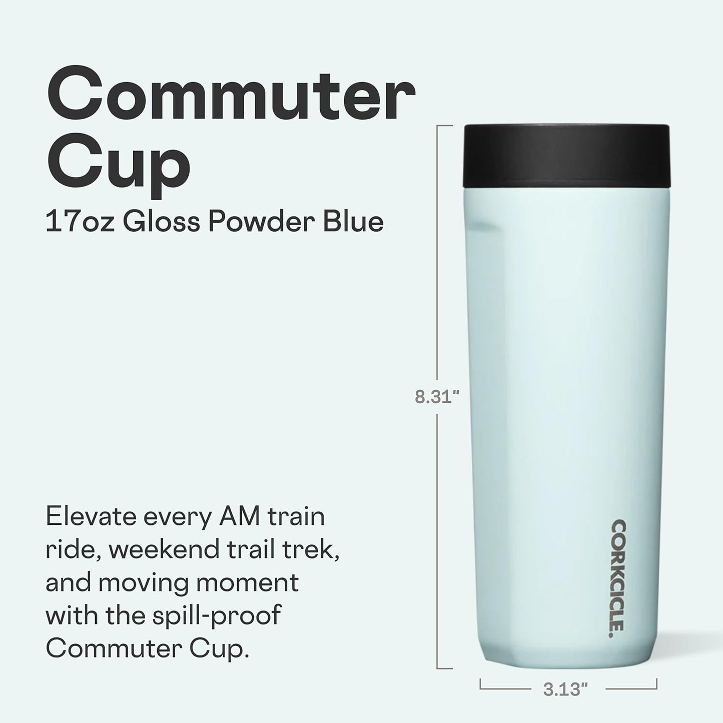 Commuter Cup Travel Mug - Insulated Coffee Mug with Lid - Keeps Drinks Cold 18 Hours - 360° Spill-Proof Sip Lid - Holiday Gift - Great for Gifting Warmth - 17 oz - Powder Blue