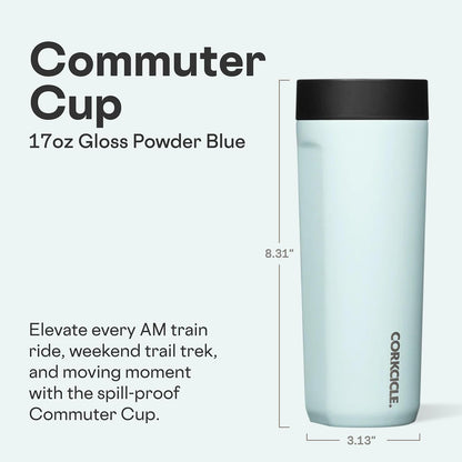 Commuter Cup Travel Mug - Insulated Coffee Mug with Lid - Keeps Drinks Cold 18 Hours - 360° Spill-Proof Sip Lid - Holiday Gift - Great for Gifting Warmth - 17 oz - Powder Blue