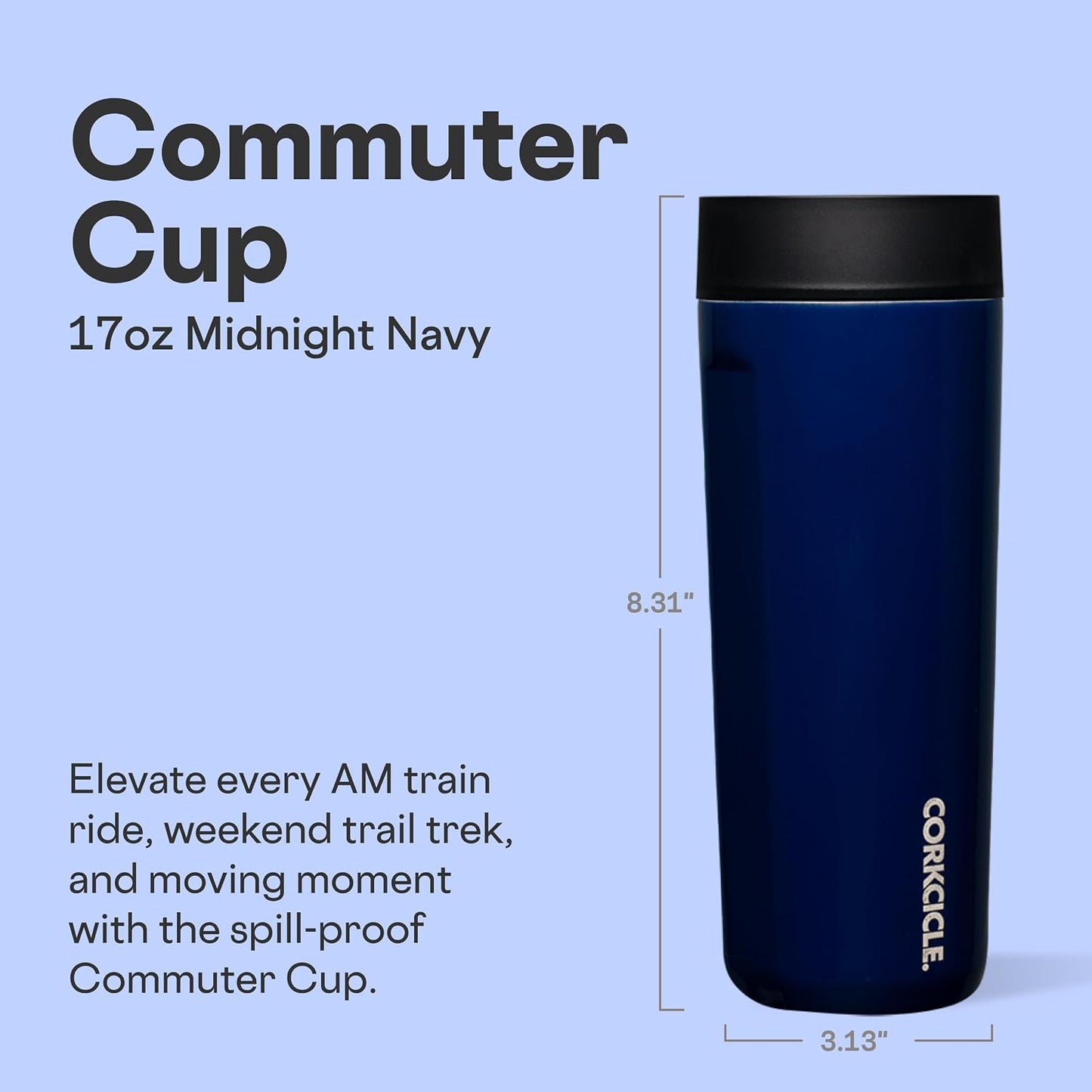 Commuter Cup Travel Mug - Insulated Coffee Mug with Lid - Keeps Drinks Cold 18 Hours - 360° Spill-Proof Sip Lid - Holiday Gift - Great for Gifting Warmth - 17 oz - Powder Blue