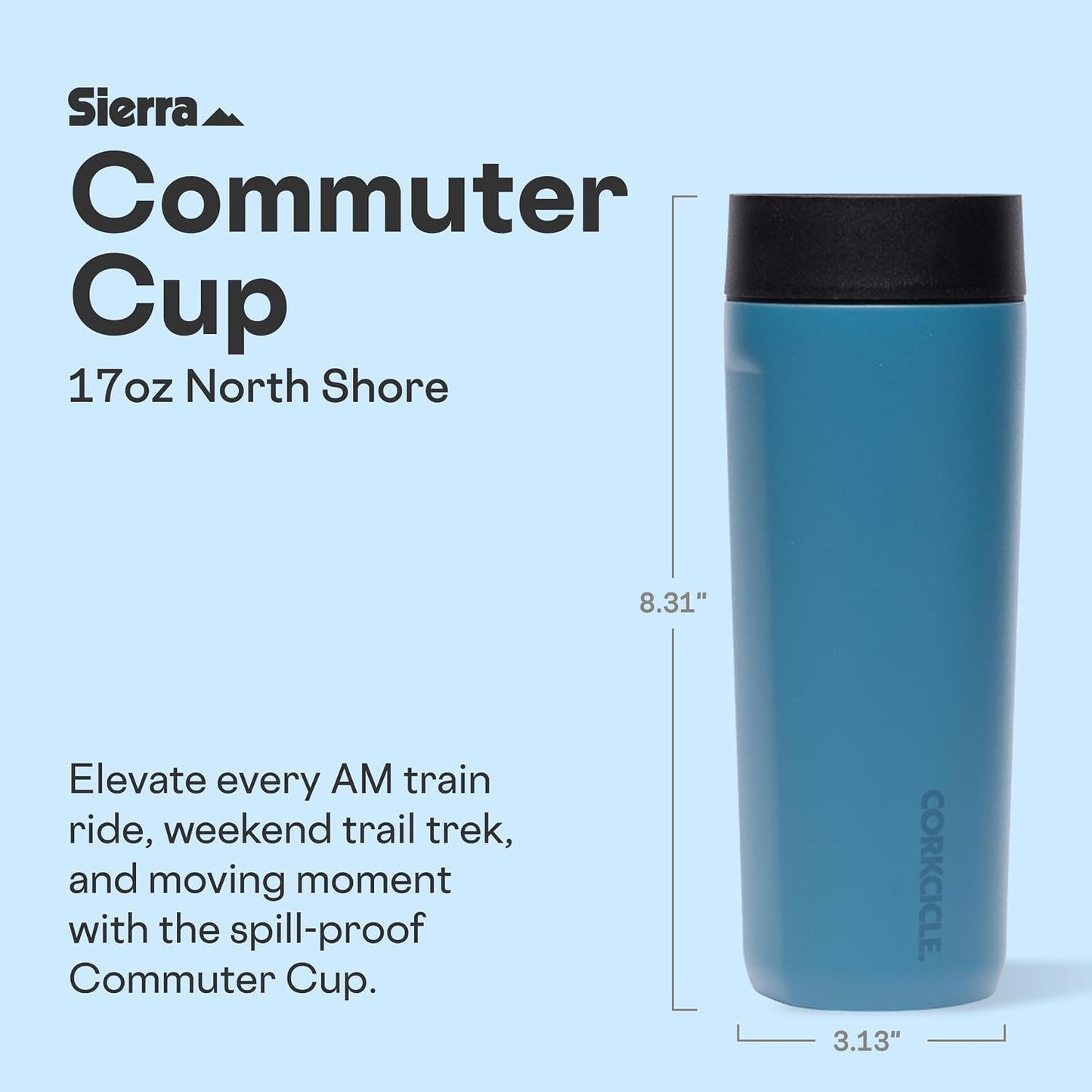 Commuter Cup Travel Mug - Insulated Coffee Mug with Lid - Keeps Drinks Cold 18 Hours - 360° Spill-Proof Sip Lid - Holiday Gift - Great for Gifting Warmth - 17 oz - Powder Blue