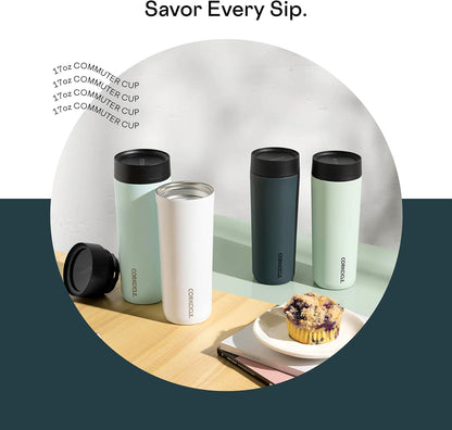 Commuter Cup Travel Mug - Insulated Coffee Mug with Lid - Keeps Drinks Cold 18 Hours - 360° Spill-Proof Sip Lid - Holiday Gift - Great for Gifting Warmth - 17 oz - Powder Blue