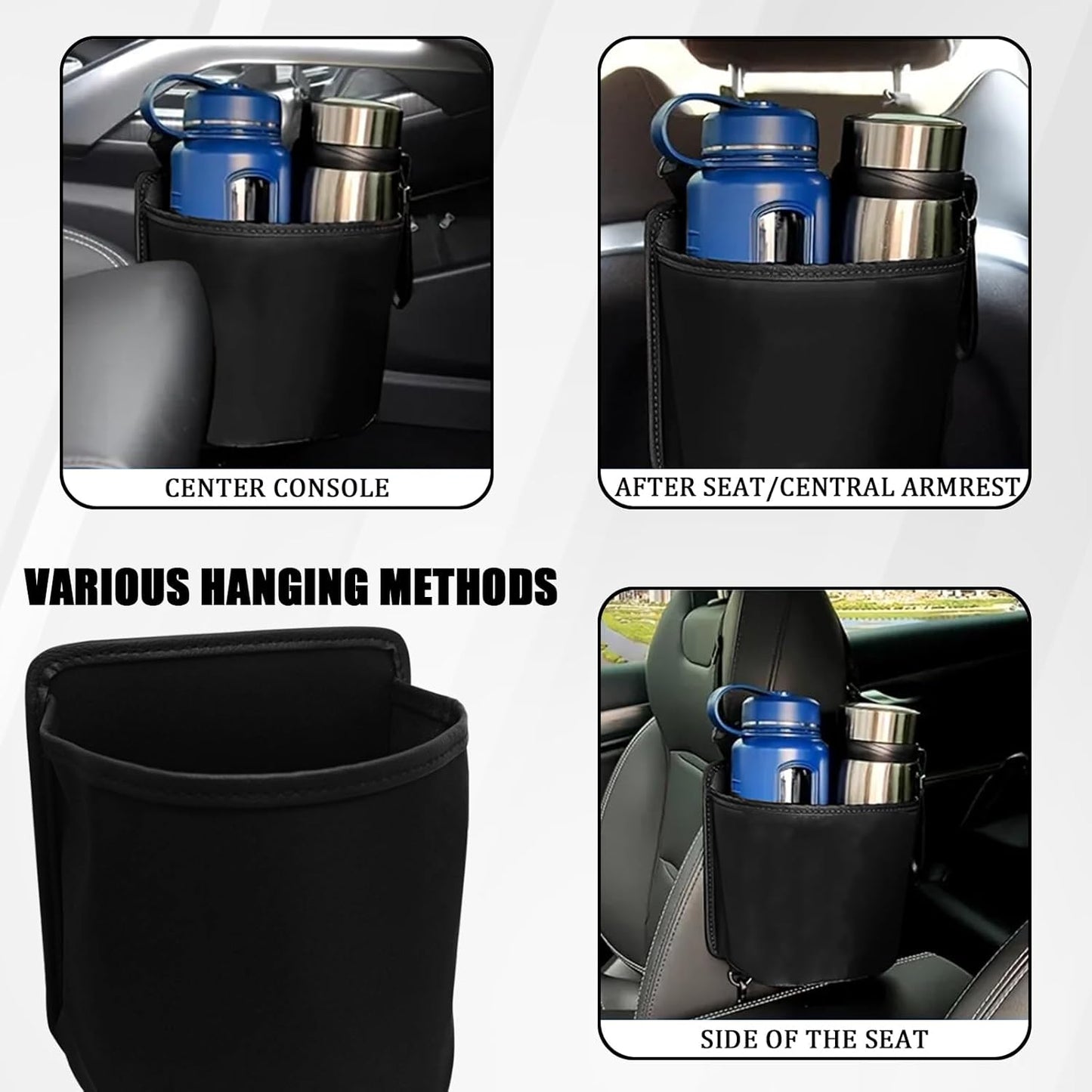 Car Cup Holder Expander for Car Seat Side, Multifunctional Hanging Storage Bag for Water Bottle Cup and Drink at Back Seat, Large Waterproof Oxford Cloth Hanging Cup Holder Organizer Tray