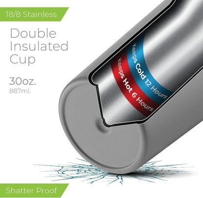 ™ 30 oz Insulated Tumbler with Handle & Straw – Vacuum Insulated Stainless Steel, Leakproof, Cupholder Friendly – Perfect for Iced Coffee, Water & Travel – Grey