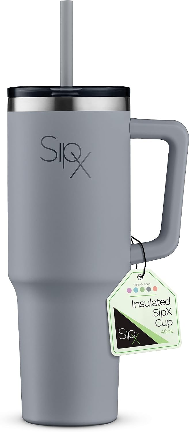 ™ 30 oz Insulated Tumbler with Handle & Straw – Vacuum Insulated Stainless Steel, Leakproof, Cupholder Friendly – Perfect for Iced Coffee, Water & Travel – Grey