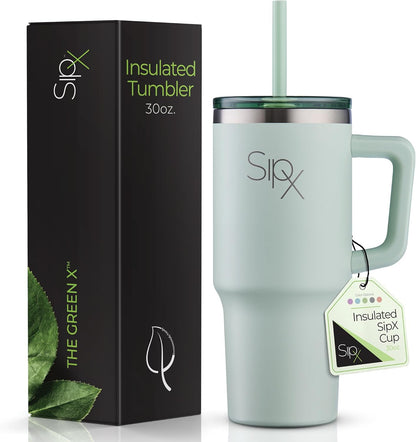 ™ 30 oz Insulated Tumbler with Handle & Straw – Vacuum Insulated Stainless Steel, Leakproof, Cupholder Friendly – Perfect for Iced Coffee, Water & Travel – Grey