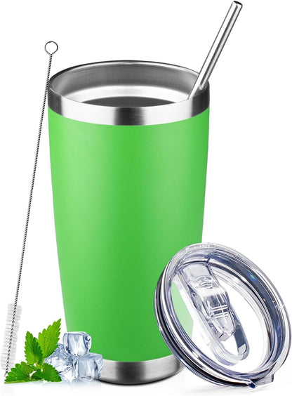 20oz Tumbler with Lid and Straw Double Wall Powder Coated Vacuum Insulated Coffee Tumbler Stainless Steel Insulated Travel Coffee Mug Spill-Proof Thermal Cup for Hot and Cold Beverage,Black