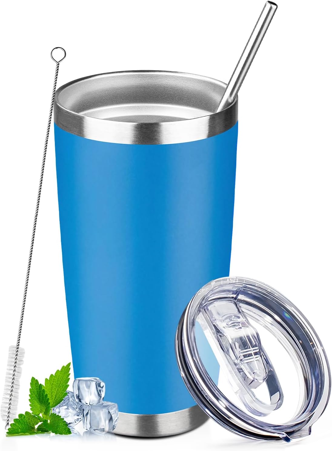 20oz Tumbler with Lid and Straw Double Wall Powder Coated Vacuum Insulated Coffee Tumbler Stainless Steel Insulated Travel Coffee Mug Spill-Proof Thermal Cup for Hot and Cold Beverage,Black