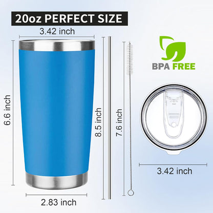 20oz Tumbler with Lid and Straw Double Wall Powder Coated Vacuum Insulated Coffee Tumbler Stainless Steel Insulated Travel Coffee Mug Spill-Proof Thermal Cup for Hot and Cold Beverage,Black