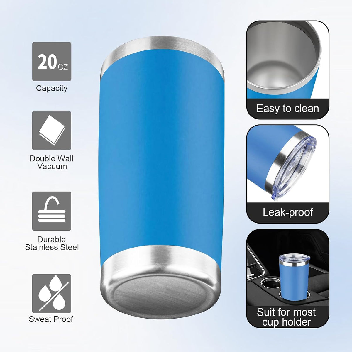 20oz Tumbler with Lid and Straw Double Wall Powder Coated Vacuum Insulated Coffee Tumbler Stainless Steel Insulated Travel Coffee Mug Spill-Proof Thermal Cup for Hot and Cold Beverage,Black