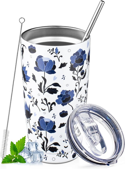 20oz Tumbler with Lid and Straw Double Wall Powder Coated Vacuum Insulated Coffee Tumbler Stainless Steel Insulated Travel Coffee Mug Spill-Proof Thermal Cup for Hot and Cold Beverage,Black