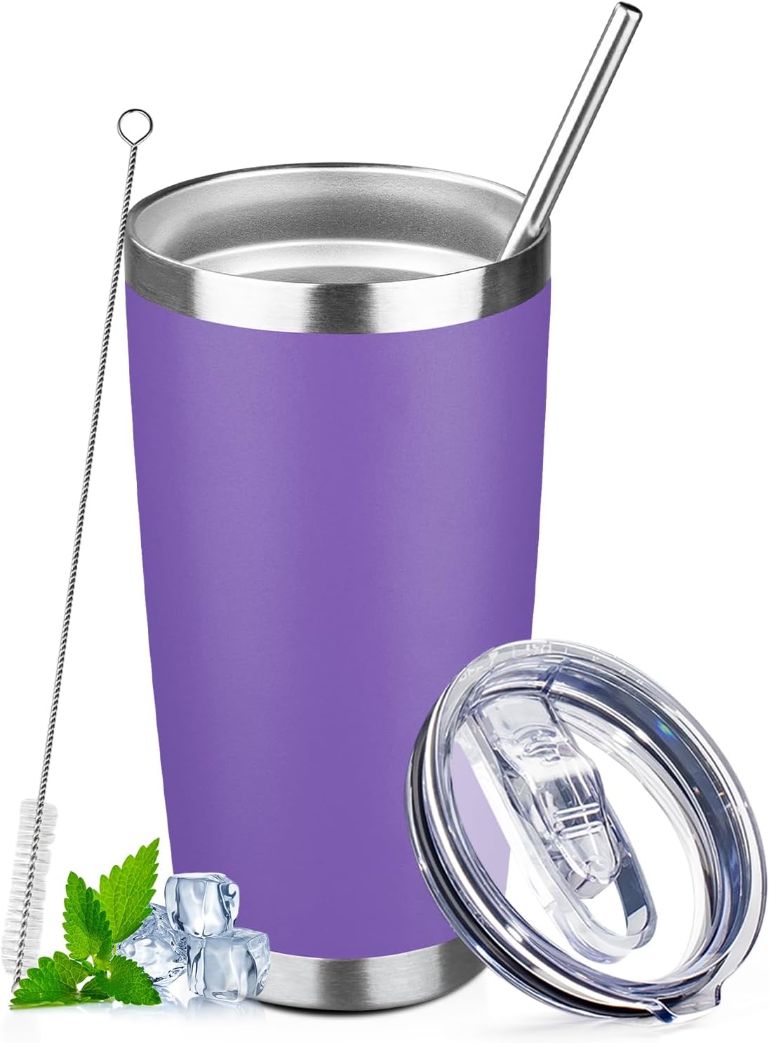20oz Tumbler with Lid and Straw Double Wall Powder Coated Vacuum Insulated Coffee Tumbler Stainless Steel Insulated Travel Coffee Mug Spill-Proof Thermal Cup for Hot and Cold Beverage,Black