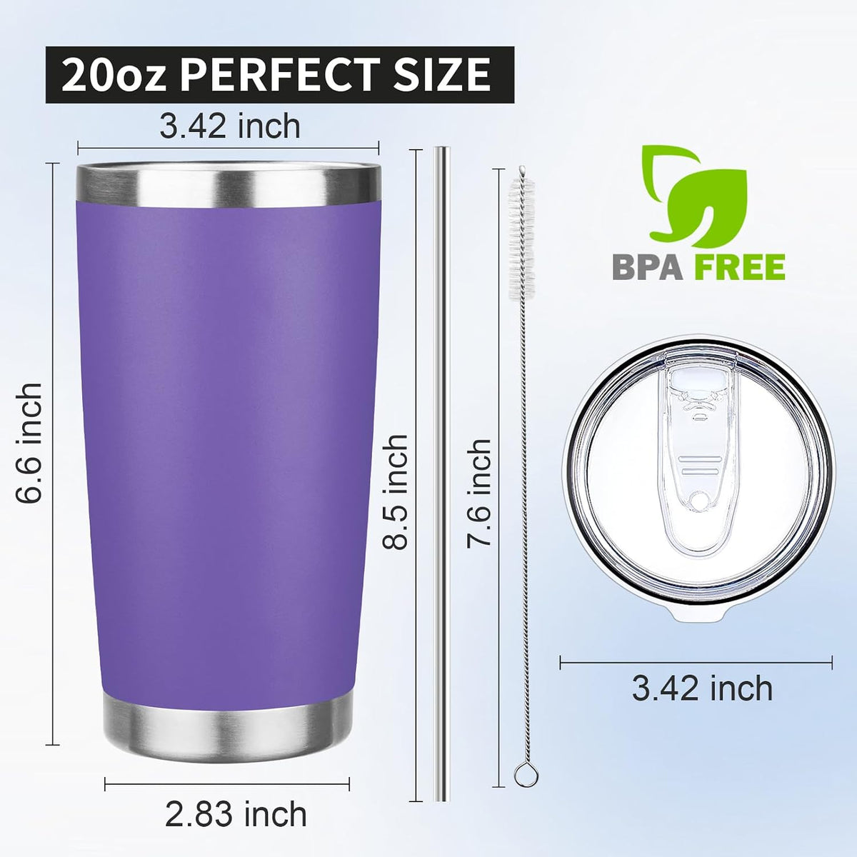 20oz Tumbler with Lid and Straw Double Wall Powder Coated Vacuum Insulated Coffee Tumbler Stainless Steel Insulated Travel Coffee Mug Spill-Proof Thermal Cup for Hot and Cold Beverage,Black