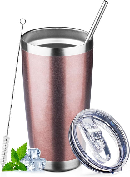 20oz Tumbler with Lid and Straw Double Wall Powder Coated Vacuum Insulated Coffee Tumbler Stainless Steel Insulated Travel Coffee Mug Spill-Proof Thermal Cup for Hot and Cold Beverage,Black
