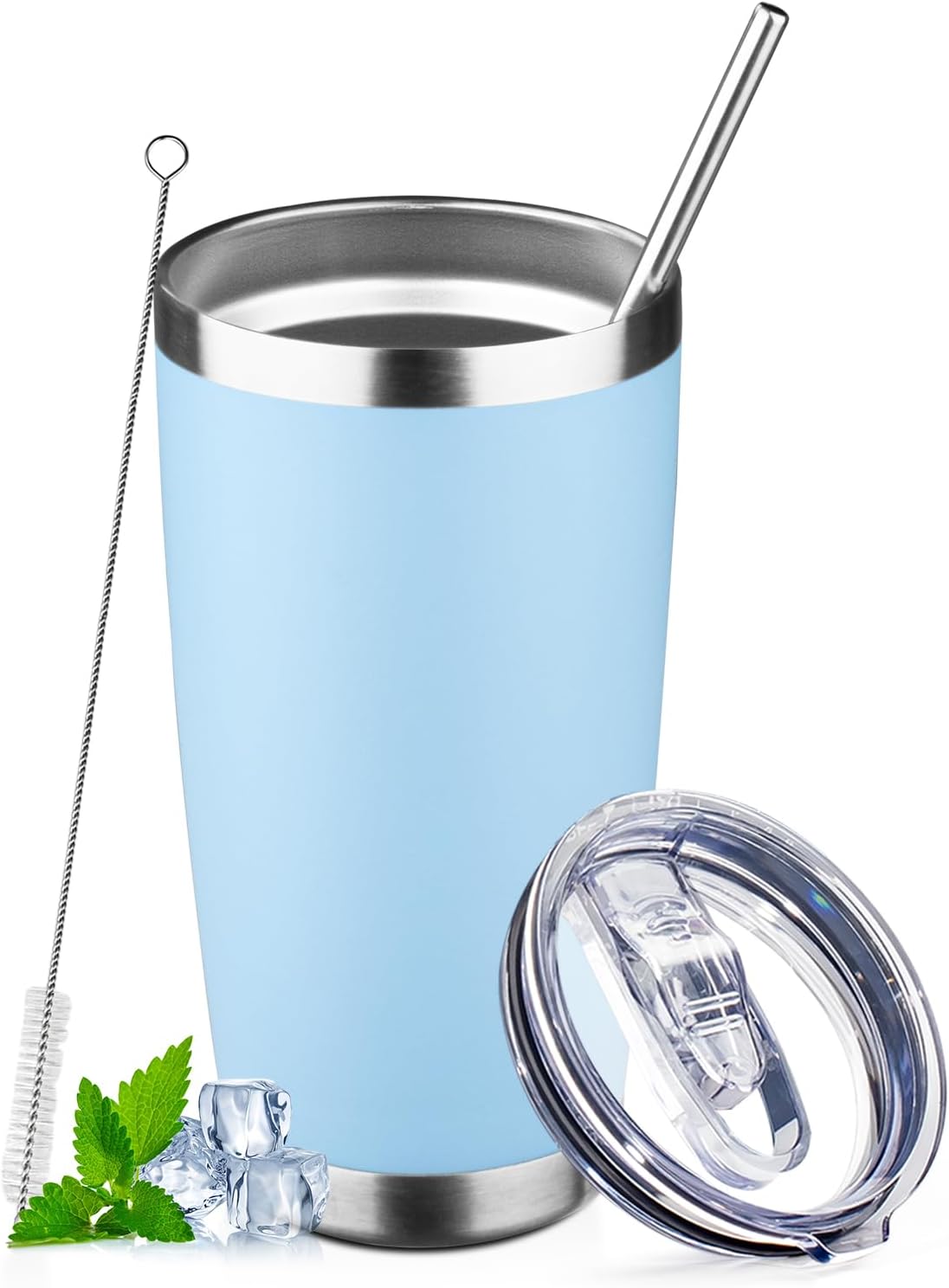 20oz Tumbler with Lid and Straw Double Wall Powder Coated Vacuum Insulated Coffee Tumbler Stainless Steel Insulated Travel Coffee Mug Spill-Proof Thermal Cup for Hot and Cold Beverage,Black