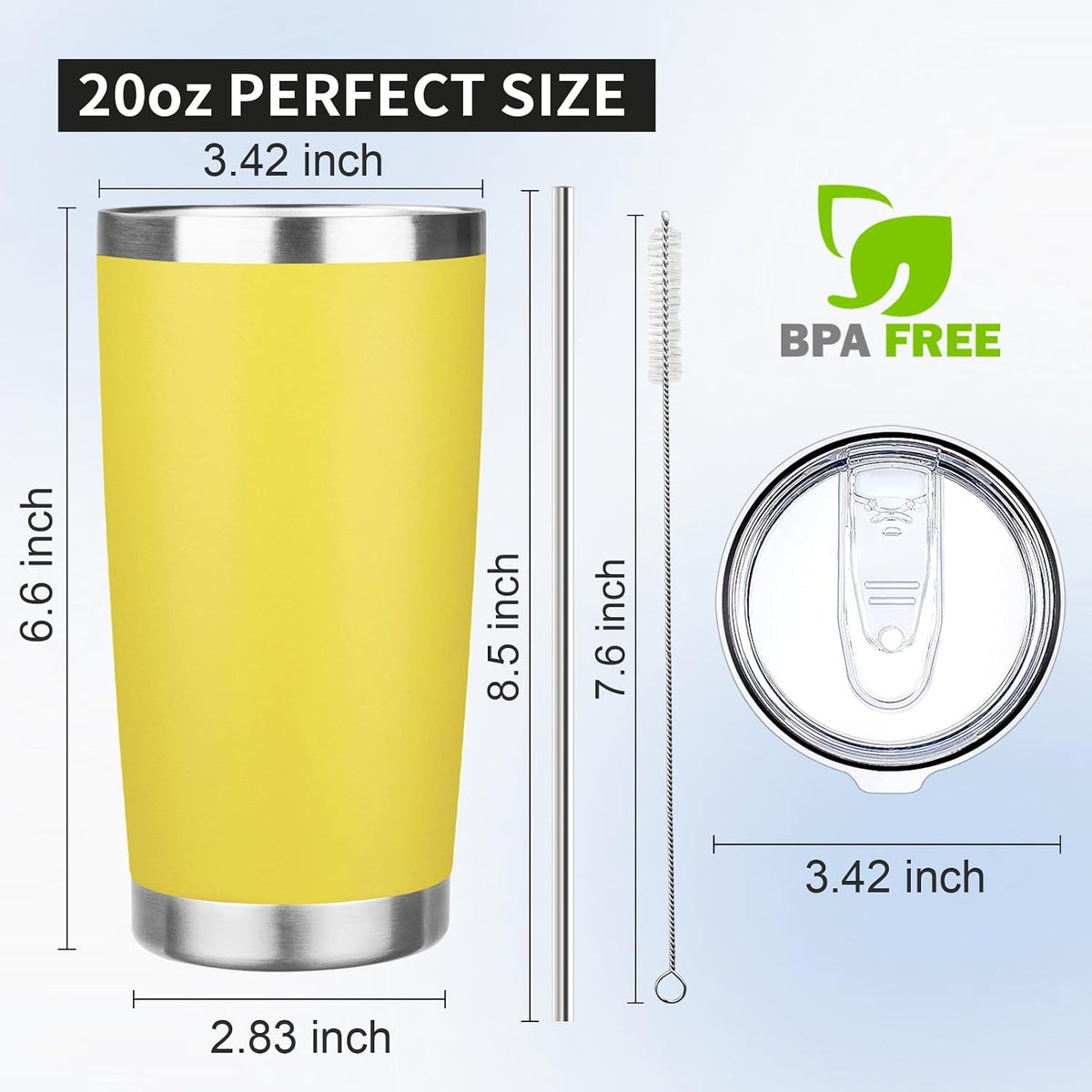 20oz Tumbler with Lid and Straw Double Wall Powder Coated Vacuum Insulated Coffee Tumbler Stainless Steel Insulated Travel Coffee Mug Spill-Proof Thermal Cup for Hot and Cold Beverage,Black