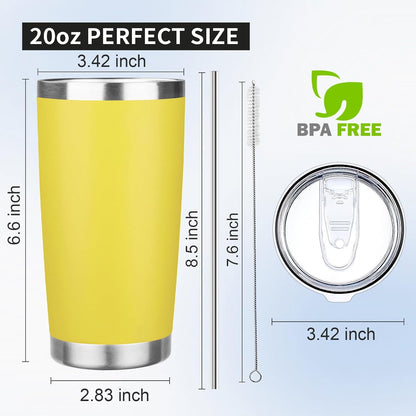 20oz Tumbler with Lid and Straw Double Wall Powder Coated Vacuum Insulated Coffee Tumbler Stainless Steel Insulated Travel Coffee Mug Spill-Proof Thermal Cup for Hot and Cold Beverage,Black
