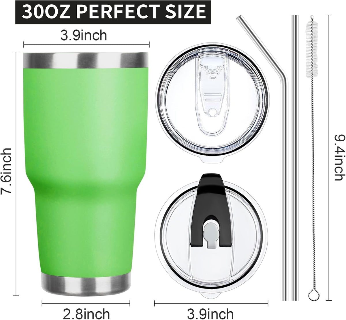 20oz Tumbler with Lid and Straw Double Wall Powder Coated Vacuum Insulated Coffee Tumbler Stainless Steel Insulated Travel Coffee Mug Spill-Proof Thermal Cup for Hot and Cold Beverage,Black