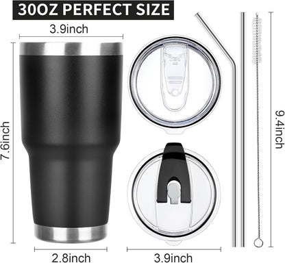 20oz Tumbler with Lid and Straw Double Wall Powder Coated Vacuum Insulated Coffee Tumbler Stainless Steel Insulated Travel Coffee Mug Spill-Proof Thermal Cup for Hot and Cold Beverage,Black