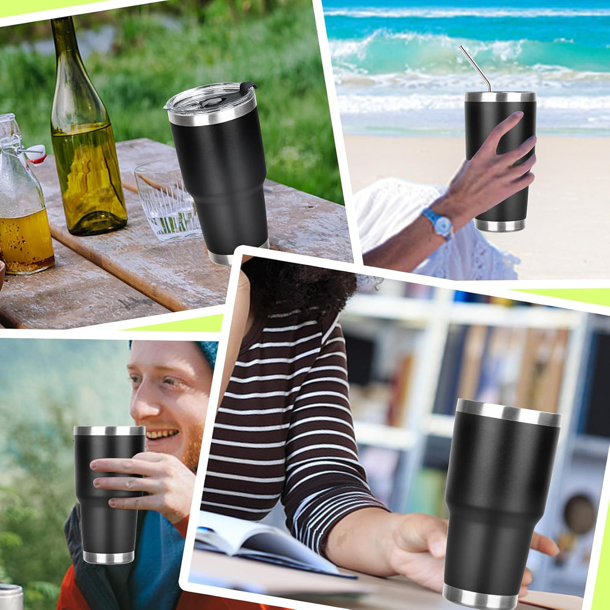 20oz Tumbler with Lid and Straw Double Wall Powder Coated Vacuum Insulated Coffee Tumbler Stainless Steel Insulated Travel Coffee Mug Spill-Proof Thermal Cup for Hot and Cold Beverage,Black