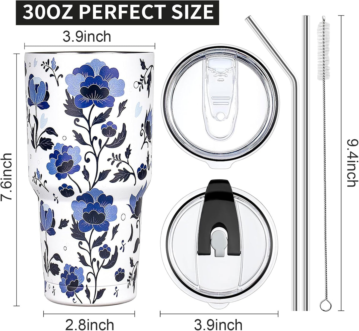 20oz Tumbler with Lid and Straw Double Wall Powder Coated Vacuum Insulated Coffee Tumbler Stainless Steel Insulated Travel Coffee Mug Spill-Proof Thermal Cup for Hot and Cold Beverage,Black