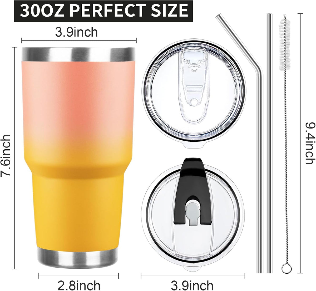 20oz Tumbler with Lid and Straw Double Wall Powder Coated Vacuum Insulated Coffee Tumbler Stainless Steel Insulated Travel Coffee Mug Spill-Proof Thermal Cup for Hot and Cold Beverage,Black
