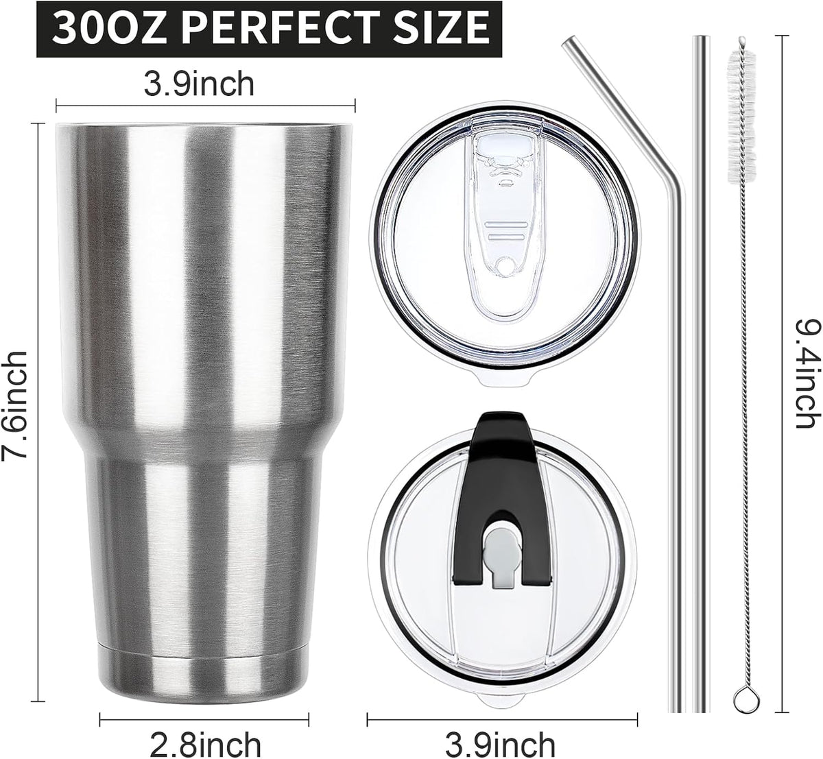 20oz Tumbler with Lid and Straw Double Wall Powder Coated Vacuum Insulated Coffee Tumbler Stainless Steel Insulated Travel Coffee Mug Spill-Proof Thermal Cup for Hot and Cold Beverage,Black