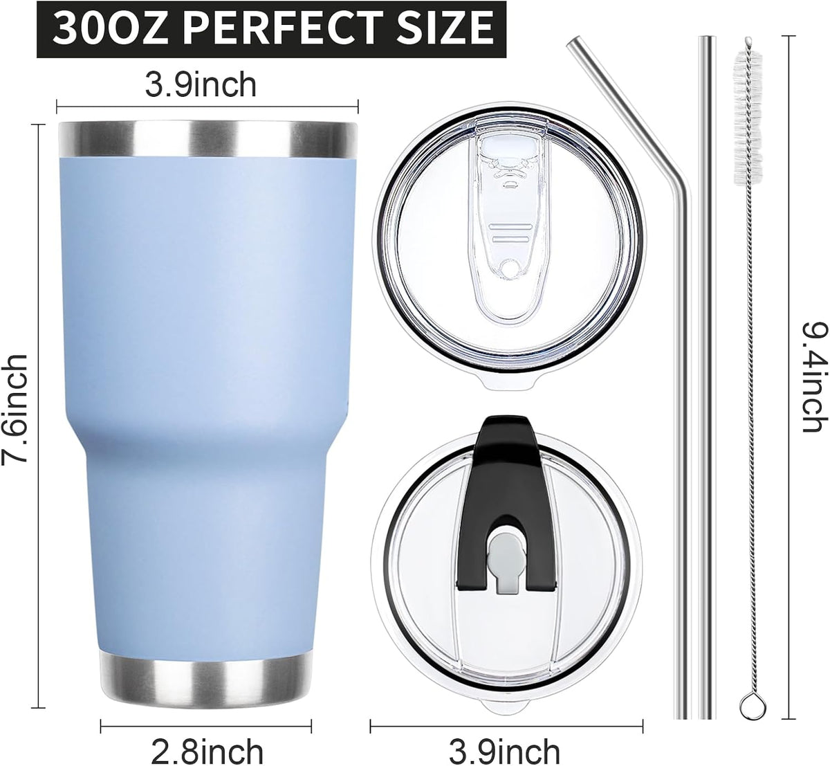 20oz Tumbler with Lid and Straw Double Wall Powder Coated Vacuum Insulated Coffee Tumbler Stainless Steel Insulated Travel Coffee Mug Spill-Proof Thermal Cup for Hot and Cold Beverage,Black