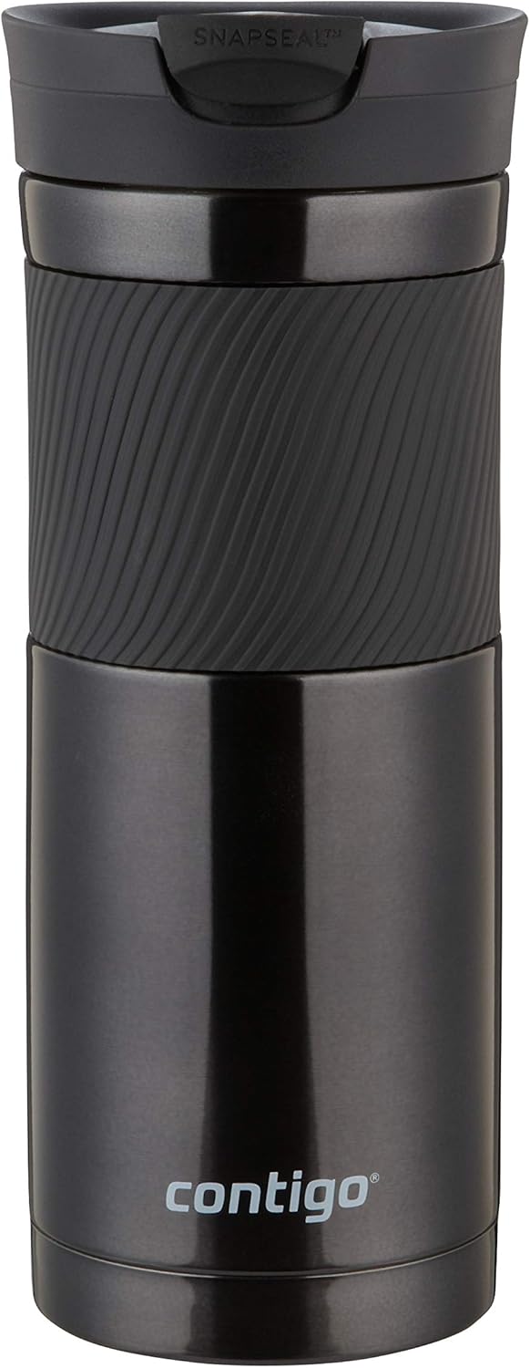 Byron Snapseal Travel Mug, Stainless Steel Thermal Mug, Vacuum Flask, Leakproof Tumbler, Coffee Mug with BPA Free Easy-Clean Lid, 470 ml, Matte Black