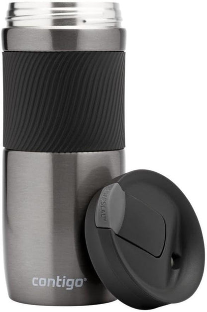 Byron Snapseal Travel Mug, Stainless Steel Thermal Mug, Vacuum Flask, Leakproof Tumbler, Coffee Mug with BPA Free Easy-Clean Lid, 470 ml, Matte Black