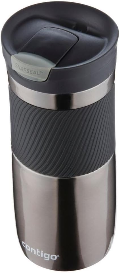 Byron Snapseal Travel Mug, Stainless Steel Thermal Mug, Vacuum Flask, Leakproof Tumbler, Coffee Mug with BPA Free Easy-Clean Lid, 470 ml, Matte Black