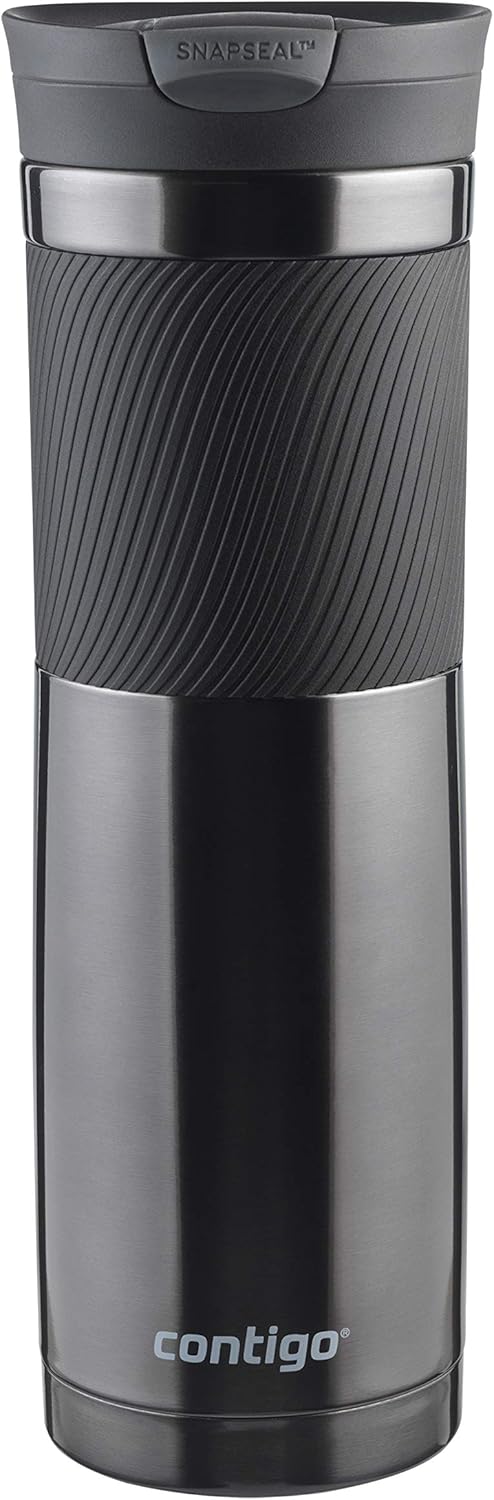 Byron Snapseal Travel Mug, Stainless Steel Thermal Mug, Vacuum Flask, Leakproof Tumbler, Coffee Mug with BPA Free Easy-Clean Lid, 470 ml, Matte Black