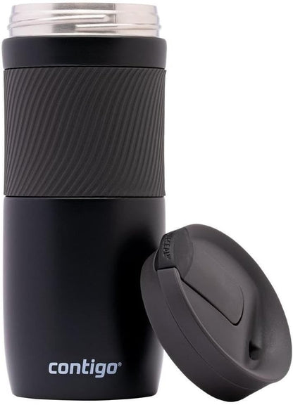 Byron Snapseal Travel Mug, Stainless Steel Thermal Mug, Vacuum Flask, Leakproof Tumbler, Coffee Mug with BPA Free Easy-Clean Lid, 470 ml, Matte Black