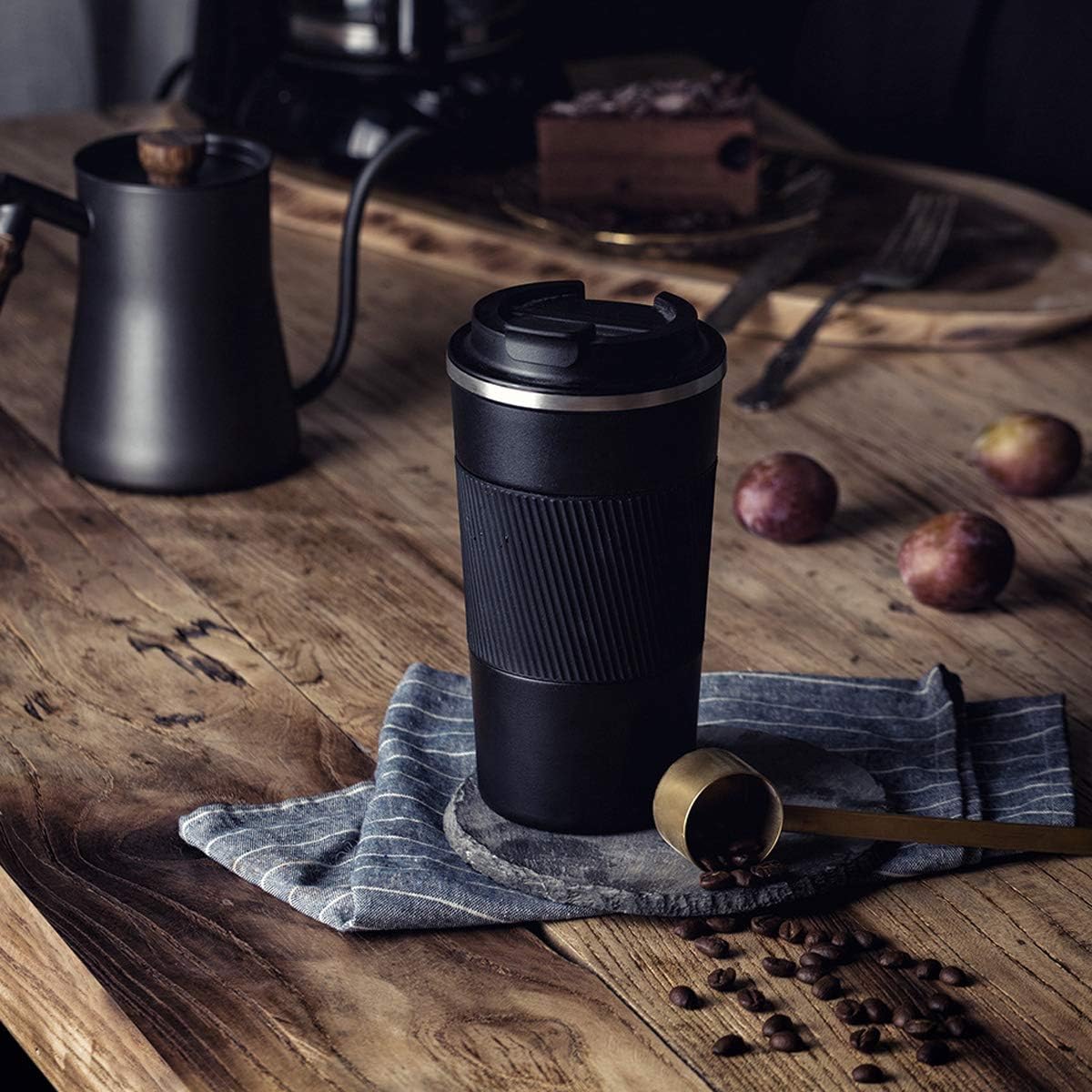 17oz Travel Coffee Cups Insulated Mug Thermal Tumbler to Go with Lid Leak Proof Reusable Stainless Steel Coffee Mug Spill Proof for Hot and Iced Cold Drinks (Black, 510ml)